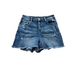 Judy Blue Bailey Jean Shorts Size Medium Distressed Medium Wash Raw Hem